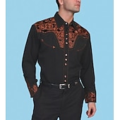 preiswerte Westernhemden für Herren-Herren Grafik-Drucke Gitarre Hemd Westernhemd Cowboy-Shirt Langarm Modisch Designer Brautkleider schlicht Outdoor Täglich Herbst Winter Umlegekragen Bedruckt Button-Down Schwarz Schwarz / Grün