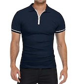 cheap Vacation-Men&#039;s Golf Shirt Polo Sports &amp; Outdoor Casual Quarter Zip Short Sleeve Fashion Streetwear Solid Color Plain Zipper Summer Light Blue Black White Red Navy Blue Dark Grey Golf Shirt