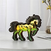 Недорогие Декоративные огни-Деревянные украшения в виде животных, светодиодный светильник, 3d полая резьба, домашний декор, фигурки, ремесла, офисный стол, украшения для спальни, аксессуары