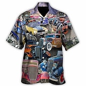 cheap Retro Vintage Print-Men&#039;s Car Shirt Summer Hawaiian Shirt Aloha Shirt Short Sleeve Shirt Turndown Tropical Fashion Hawaiian Casual Hawaiian Holiday Yellow Red Blue S M L