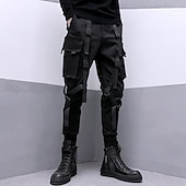お買い得  カーゴパンツ-男性用 カーゴパンツ ズボン クロップドパンツ テックウェア バックルストラップ 平織り 履き心地よい 高通気性 アウトドア 日常 お出かけ ファッション ストリートファッション ブラック