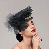 billige Coiffer-fascinators kentucky derby lue hodeplagg fjær nett bøtte lue bryllup spesiell anledning damedag melbourne kopp cocktail med sløyfer hette hodeplagg hodeplagg