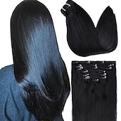 cheap Clip in Hair Extensions-Clip in Hair Extensions Real Human Hair Soft &amp; Natural Jet black Remy Seamless Clip ins 120g 7pcs Clip on Hair Extensions Clip in Human Hair for Women