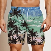 ieftine Plante și flori tropicale-Bărbați Grafic Copac de cocos Pantaloni Scurți de Înot Pantaloni Scurti Chiloți Înot Talie medie Șic Stradă Hawaiană Boho Casual Zilnic Concediu Cordon cu căptușeală din plasă Talie elastică Designer