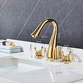 お買い得  2ハンドル混合栓-広く普及している浴室のシンクの混合栓、3 穴 2 つのクリスタル ハンドル、ホット ホースとコールド ホースが取り付けられた伝統的な洗面器の蛇口、容器の水栓