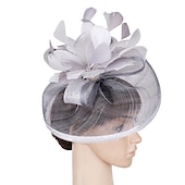 お買い得  ファシネーター-魅力的な人 帽子 ヘッドピース シナメイ フォーマル ケンタッキーダービー 競馬 レディースデー 教会 エレガント ヴィンテージ ゴージャス と フェザー かぶと 帽子