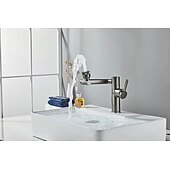 cheap Classical-Foldable Bathroom Sink Mixer Faucet LED Displayer, Vintage 360 Swivel Spout Rotatable Wash Basin Tap, Brass Retro Single Handle One Hole with Cold and Hot Water Hose