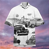 voordelige Retro Vintage Print-Voor heren Automatisch Overhemd Hawaiiaans overhemd Aloha-shirt Korte Mouw Overhemd Strijkijzer Tropisch Modieus Streetwear Straat Casual Dagelijks Geel Blozend Roze Rood S M L