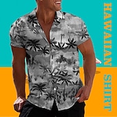 economico Piante tropicali-Per uomo Gradiente Albero di cocco Piante tropicali Camicia Camicia hawaiana Camicia Aloha Manica corta Camicia Collo ripiegabile Tropicale Di tendenza Hawaiano Informale Hawaiano Per eventi Nero Blu