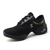 preiswerte Tanz-Sneaker-Schwarze Mesh-Tanz-Sneaker für Damen – atmungsaktive, leichte Jazzschuhe mit Luftpolstersohle für Zumba, Hip-Hop und Fitnesstraining