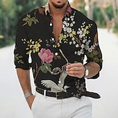 preiswerte Blumenmuster-Herren Blumen Hemd Langarm Sport Modisch Strassenmode Outdoor Casual Täglich Herbst Winter Umlegekragen Bedruckt Button-Down Schwarz Weiß Rosa Dunkelgrün Beige