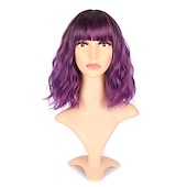 voordelige Feestpruiken-Pastel Golvende Perkament Met Luchtponny Vrouwen Korte Bob Paarse Roze Krullende Schouderlengte Bob Synthetische Dagelijkse Gebruik Kleurrijke Cosplay Perkament voor Meisjes Halloween Perkamenten