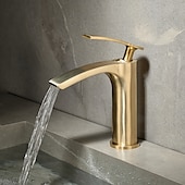 cheap Bathroom Sink Faucets-Bathroom Waterfall Sink Faucet, Basin Mixer Taps Tall Short Brass, Deck Mounted Single Handle One Hole Tap with Hot and Cold Hose Vessel Water Tap Washroom