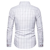 billiga Button Down-skjortor för män-Herr Skjorta Pläd / Rutig Bröllop Kontor &amp; Karriär Vit Mörkblå Grå Långärmad Nedvikt Sommar Vår Kläder Framficka
