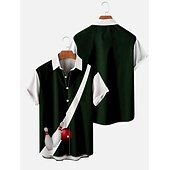 Men's Flame Bowling Ball Shirt Button Up Shirt Short Sleeve Tropical Fashion Hawaiian Outdoor Beach Summer Spring Turndown Print Button-Down Black Yellow Black / Red Red Dusty Blue 23