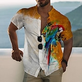 voordelige Vogels &amp; Dieren-Voor heren dier Papegaai Overhemd Hawaiiaans overhemd Aloha-shirt Korte mouw Overhemd Opstaand Modieus Ontwerper Casual Buiten Vakantie Casual Wit Geel blauw 3D-afdrukken S M L