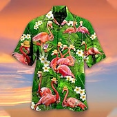 billiga Fåglar &amp; Djur-Herr Flamingo Tropisk Skjorta Hawaii skjorta Aloha skjorta Kortärmad Skjorta Nedvikt Tropisk Mode Hawaiisk Ledigt Hawaiisk Helgdag Vit Ljusgrön Rodnande Rosa S M L