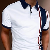 preiswerte Klassisches Poloshirt für Herren-Herren Poloshirt Golfhemd Casual Festtage Klassisch Kurzarm Modisch Basic Farbblock Taste Sommer Regular Fit Weiß Rot Schwarz-Weiß Poloshirt