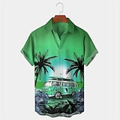 olcso Retro vintage nyomtatás-Férfi Autó Kókuszfa Trópusi növények Ing Hawaii ing Aloha ing Rövid ujjú Ing Térfogatcsökkenés Tropikus Divat Hawaii Szabadtéri Utca Hawaii Fekete Sárga Medence S M L