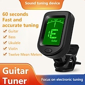 cheap Musical Instruments-Guitar Tuner Digital Clip-On Tone Tuner for Electric Urikri Bass Violin Universal 360 Degree Rotatable Sensitive Built-in Batter