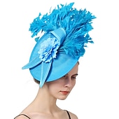 billige Coiffer-fascinators Sinamay Bryllup Kentucky Derby cocktail Retro Rød Brude Med Fjær Blomster Hodeplagg Hodeplagg
