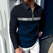 abordables Vacances-Homme Polo zippé Tee Shirt Golf Entreprise Usage quotidien Quarter Zip manche longue Mode Style classique Bloc de couleur Zippé Printemps Automne Rouge bleu marine Vert foncé Gris foncé Polo zippé