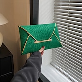 abordables Pochettes et sacs à main de soirée-Pochette enveloppe jaune en relief croco pour femme avec poignée en métal et similicuir texturé, sac de soirée audacieux pour cocktails, mariages et soirées
