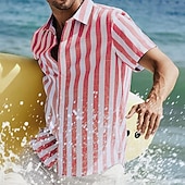 economico camicia da uomo con bottoni-Per uomo Camicia Camicia Estiva Camicia casual Camicia da Spiaggia Camicia con Bottoni Camicie a righe Nero Rosa Verde Blu scuro Grigio Manica Corta A righe Bavero Vacanza Streetwear Stampato