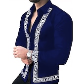ieftine Model 3D-Bărbați Geometrie Cămașă Manșon Lung Modă Șic Stradă Designer În aer liber Casual Zilnic Toamna iarna Răsfrânt Imprimeu Buton în jos Alb Bleumarin Albastru piscină Mov Auriu