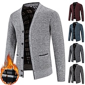 preiswerte Herren Strickjacke-Herren Pullover Strickjacke Fleece Pullover Stricken Strick Feste Farbe V Ausschnitt Stilvoll Täglich Bekleidung Winter Rote Blau XS S M