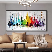 cheap Landscape Paintings-Mintura Handmade Colorful City Landscape Oil Paintings On Canvas Wall Art Decoration Modern Abstract Picture For Home Decor Rolled Frameless Unstretched Painting