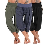levne Hladké bavlněné plátěné kalhoty-dámské kalhoty na jógu boční kapsy harémové kalhoty capri kalhoty spodky rychleschnoucí odvod vlhkosti lehký hippie boho světle modrý mandarinkový prášek bílý fitness posilovna cvičení pilates léto