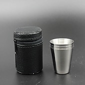 cheap Barware-4 Stainless Steel Shot Cups Drinking Vessel with Black Leather Carrying Case (30ml) Outdoor Camping Travel Unbreakable Metal Shooters for Whiskey Tequila Liquor Great Barware Gift