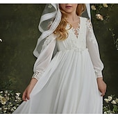 baratos Vestidos para Menina das Flores de Casamento-Vestido de Dama de Honra Comprimento do Chão Primeiro Comunhão Meninas Vestido de Festa Bonito Chiffon com Renda Mini Noiva Tamanho 3-16 anos vestido para impressionar