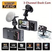 cheap Car DVR-3 Channel Dash Cam Front And Rear Inside 1080P Dash IR Night Vision Loop Recording Car DVR Camera With 3 Inch IPS Screen 3 Cameras Car Dashcam