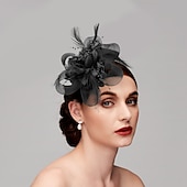 cheap Fascinators-Elegant Feather Net Fascinators Hats with Feathers Fur Floral 1PC Special Occasion Kentucky Horse Race Ladies Day Headpiece dress to impress Race Day Dress