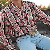 voordelige westernhemden voor heren-Voor heren Grafische prints Wijnoogst Geometrie Overhemd Westers overhemd Cowboyshirt Lange mouw Modieus Streetwear Ontwerper Buiten Dagelijks Herfst winter Strijkijzer Afdrukken Button-omlaag Rood
