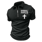 Men's Jesus Zip Polo Shirts Golf Shirt Short Sleeve Polo Shirts Collared Shirts Casual Vacation Wear Party Outfits 3D Print Quarter Zip Polo Black Navy Blue4