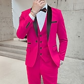 cheap Homecoming Suits-Men&#039;s Wedding Party Tuxedos Pink Royal Blue Summer Solid Color Standard Fit 3 Piece Single Breasted One-button