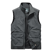 cheap Men&#039;s Vest-Men&#039;s Fishing Vest Sleeveless Vest Outdoor Modern Contemporary All Seasons Multi Pocket Chinlon Outdoor Solid / Plain Color Zipper Standing Collar Standard Fit Black ash-colored khaki Army Green Vest