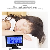 cheap Radios and Clocks-Intelligent Digital Clock Voice Control Snooze Backlight Creative Electronic Clock With Thermometer Weather Station Display Calendar Student Bedside Alarm Clock Wireless Temperature Humidity Meter