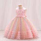 preiswerte Kleider für die Blumenmädchen-Kinder Mädchen Partykleid Einfarbig Ärmellos Leistung Besonderer Anlass Knotenbinde Elegant Polyester Knielang Tüllkleid Sommer Frühling 3-10 Jahre Champagner Rosa Blau