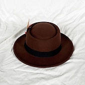billiga Partyhatt-hattar Ull / Akryl Fedorahatt Formell Bröllop cocktail Royal Astcot Enkel Retro Med Fjäder Ren Färg Hårbonad Huvudbonader