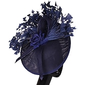 billige Coiffer-fascinators Sinamay Bryllup Kentucky Derby cocktail Retro Rød Brude Med Fjær Blomster Hodeplagg Hodeplagg