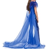 preiswerte Kleider für die Blumenmädchen-Jumpsuits Bodenkurzlänge Blumenmädchen Kleid Federkleid Modenschau  Auftritte Junior Süßes Abschlussballkleid Organza mit Federn  Fell Funkel  Glänzen Disco Fit 3-16 Jahre Kleid zum Beeindrucken