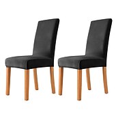 cheap Dining Chair Cover-2 Pcs Dining Chair Cover Burgundy Velvet Stretch Chair Seat Slipcover Spandex with Elastic Bottom Protector for Dining Room Wedding Ceremony Durable Washable