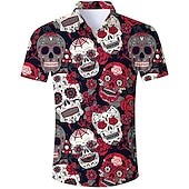 cheap Vintage Shirt-Men&#039;s Skull Shirt Button Up Shirt Short Sleeve Fashion Cool Punk &amp; Gothic Street Casual Daily Summer Spring Turndown Print Button-Down Black Red Purple Black+White