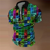 voordelige Heren Geometrisch Polo-Voor heren Grafisch Poloshirts met rits Golfshirt Korte mouw Poloshirt Overhemden met kraag Casual Vakantiekleding Rave-kleding Feestoutfits 3D-afdrukken Polo met kwartrits Fuchsia Groen
