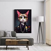 billiga Djurtryck-1st punkrock kattporträtt oljemålning väggkonst original konsttryck felino anmail mpressionist heminredning djurhus husdjursdekor