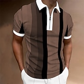 preiswerte Urlaub-Herren Zip Polo Poloshirt Casual Täglich Viertel Postleitzahl Kurzarm Modisch Basic Farbblock Vertikale Streifen Zip Sommer Regular Fit Dunkelgelb Rosa Blau Braun Grün Grau Zip Polo